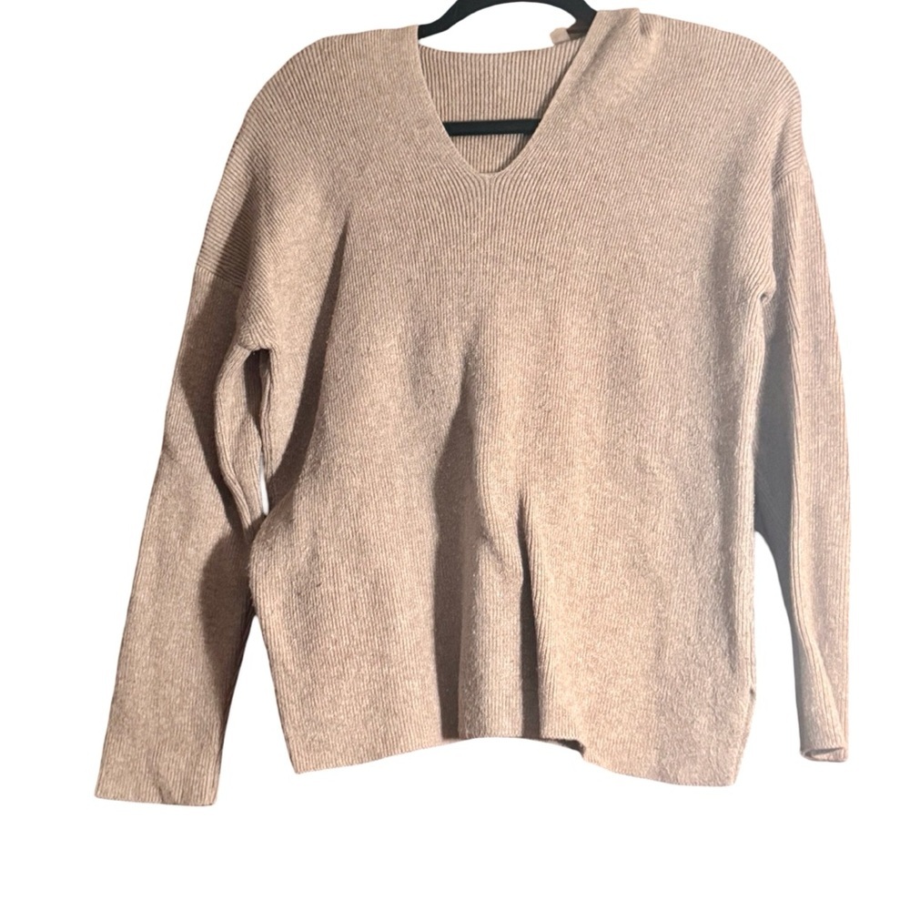 Tahari Women's Hooded V-Neck Sweater in Beige